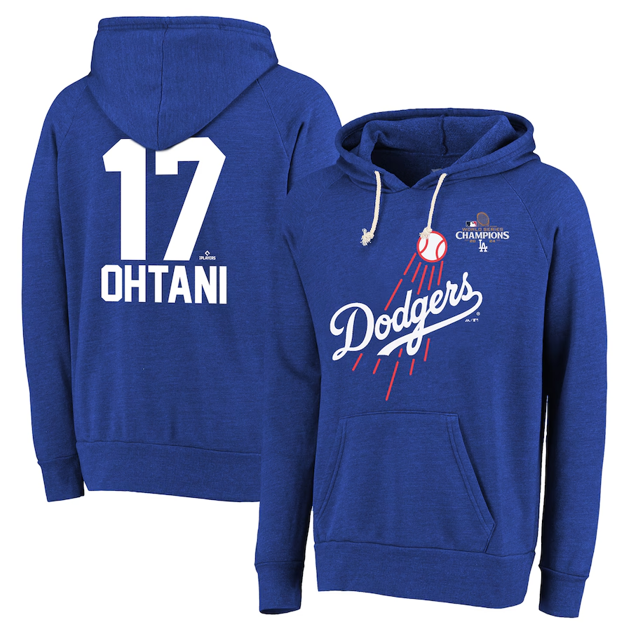 Men Los Angeles Dodgers 17 Ohtani 2024 MLB World Series Champions blue hoodie